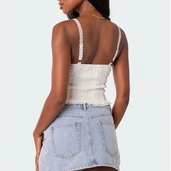 WORN ONCE! Edikted Elegant White Lace Trimmed Women's Top - Picture 2 of 2